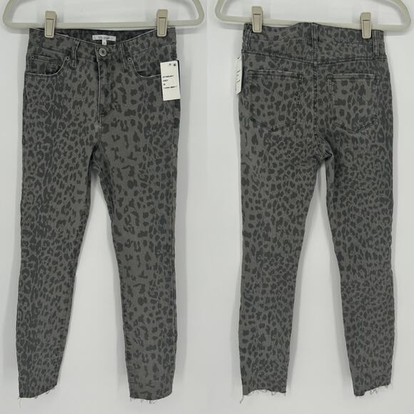 STS Blue Ellie High Rise Skinny Jeans Gray Leopard Print Raw Hem Size 25 NWT - Picture 1 of 5
